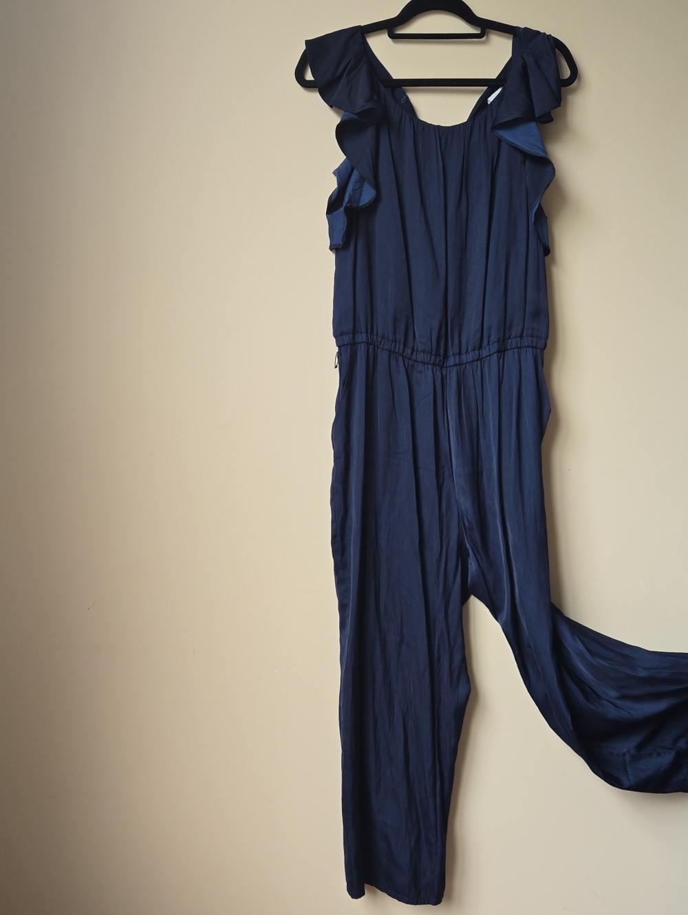 LOFT Navy Ruffle-Shoulder Jumpsuit